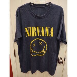 Nirvana Smiley Face Graphic T Shirt 2XL Mens Blue Short Sleeve Official Grunge